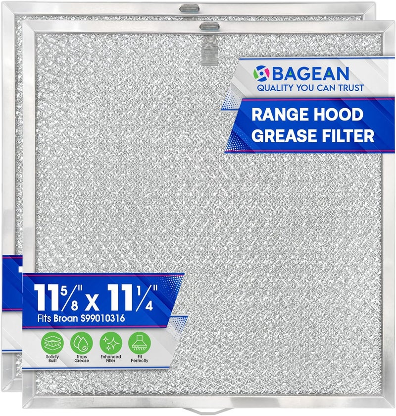 Bagean Stove Hood Vent Filter 11.60” x 11.22” BPQTAF S99010316 Compatible with Broan Range Hood Filter Replacement - Aluminum Mesh Kitchen Overhead Fan Screen - Blocks Grease & Filters Oven Air (2-Pk) - Image 1